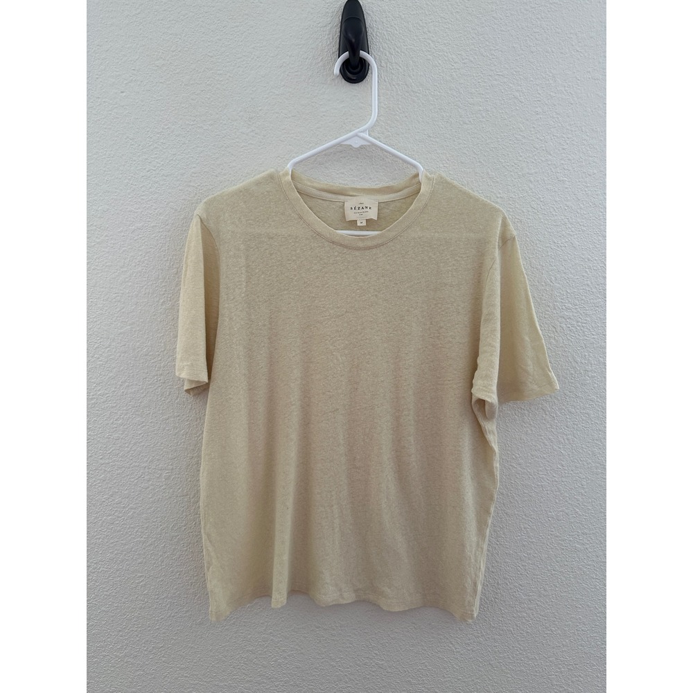 *Unavailable* Sezane T-Shirt Womens Medium Cream Cotton Linen Blend Short Sleeve